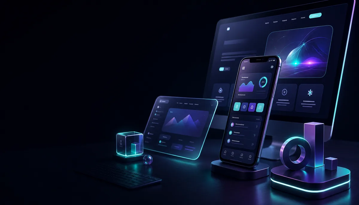 Generated visual of a launched mobile app and website interface in a premium digital product scene